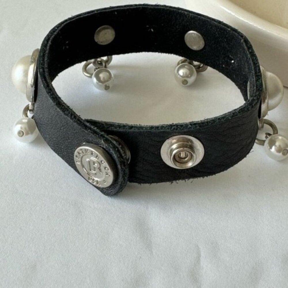 LEATHERROCK Bracelet LR Leather Genuine Leather W Faux Pearl Embellishment Black - Picture 9 of 16
